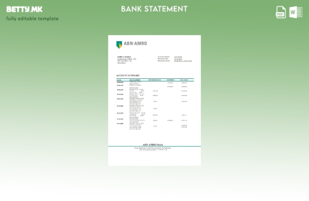 модерен стил Холандија ABN AMRO шаблон за извод од банка